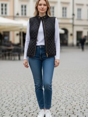 Love Tree Black Quilted Vest with Gold Zipper Accents Sz 3X